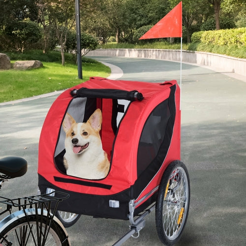 Remolque Plegable PawHut para Bicicleta, Transportador de Viaje para Perros y Gatos, Rojo