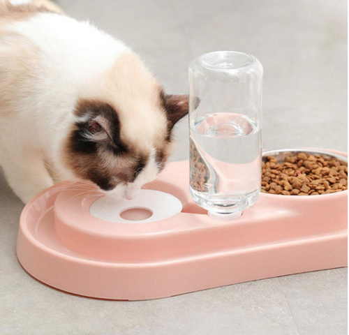 Tazones de Acero Inoxidable para Mascotas con Botella de Agua Automática
