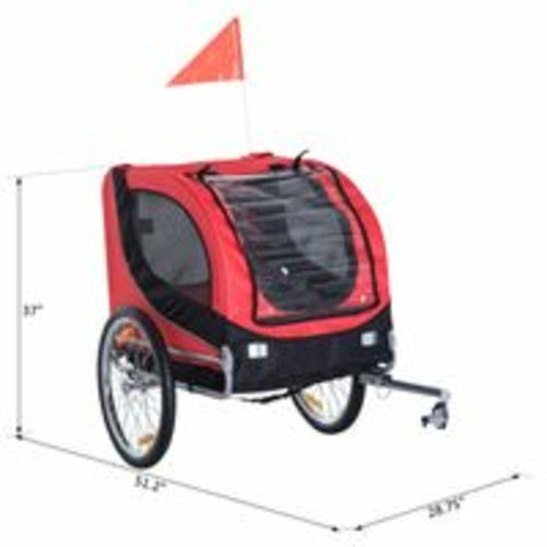 Remolque Plegable PawHut para Bicicleta, Transportador de Viaje para Perros y Gatos, Rojo