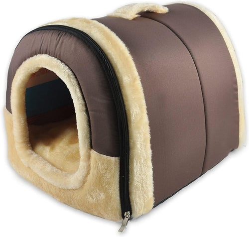Foldable Igloo Pet Bed with Cushion – Brown Size S
