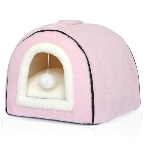 2-in-1 Foldable Cave Pet Bed for Cats & Dogs – Pink