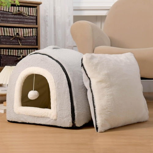 Cama Cueva Plegable 2 en 1 para Gatos y Perros